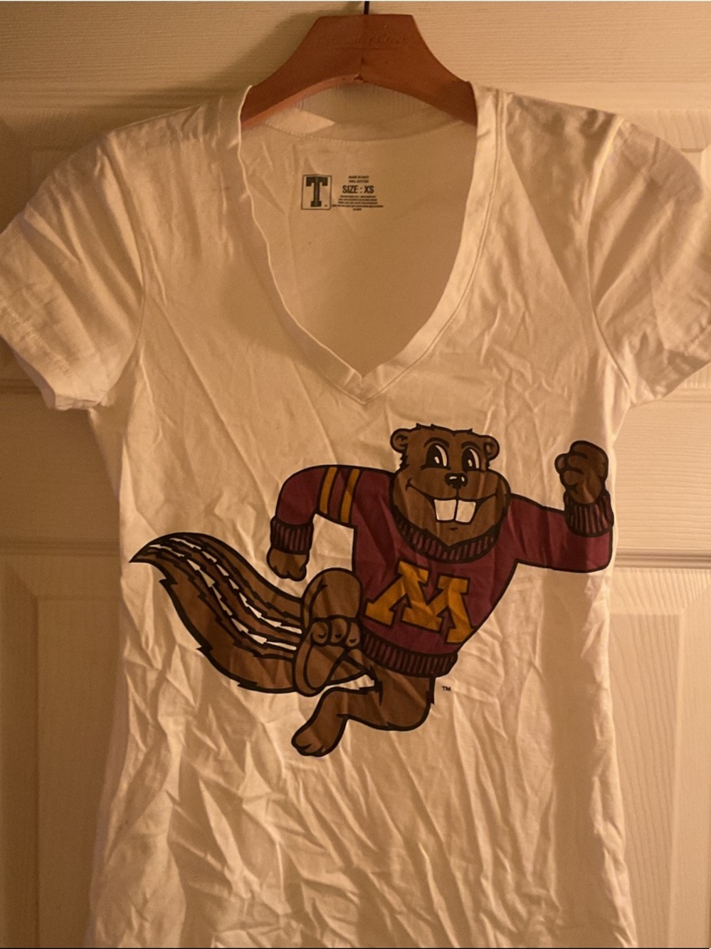 University of Minnesota Goldy Gopher White V-Neck Tee